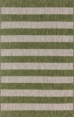 Green 5' 3 x 8' Outdoor Striped Rectangle Area Rug Weather Resistant for Patio, Deck, Terrace, Balcony, Porch Geometric Pattern Waterproof Carpet for Sale at Rug Engine