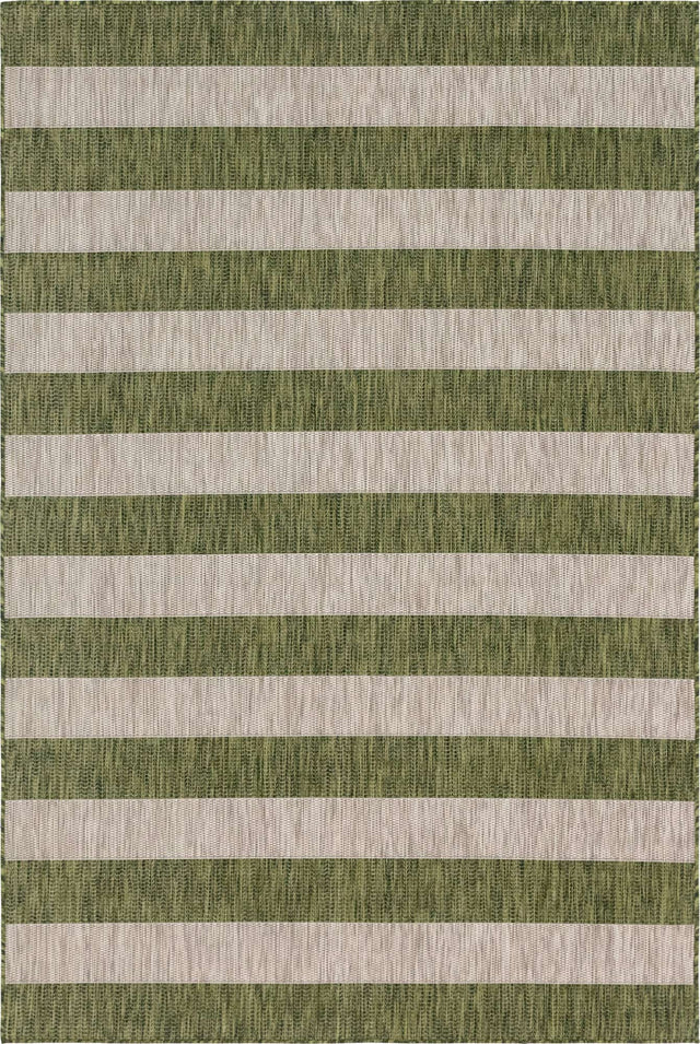 Green 4' 1 x 6' 1 Outdoor Striped Rectangle Area Rug Weather Resistant for Patio, Deck, Terrace, Balcony, Porch Geometric Pattern Waterproof Carpet for Sale at Rug Engine