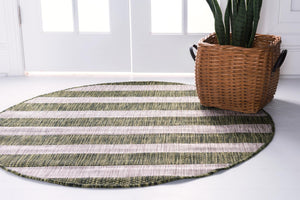 Green 6' 1 x 6' 1 Outdoor Striped Round Area Rug Weather Resistant for Patio, Deck, Terrace, Balcony, Porch Geometric Pattern Waterproof Carpet for Sale at Rug Engine