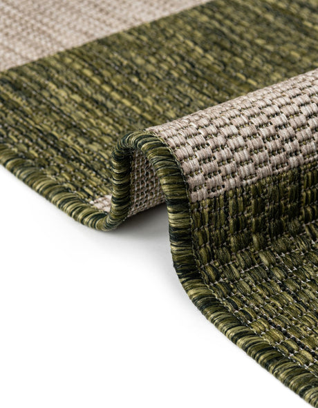 Green 6' 1 x 6' 1 Outdoor Striped Round Area Rug Weather Resistant for Patio, Deck, Terrace, Balcony, Porch Geometric Pattern Waterproof Carpet for Sale at Rug Engine