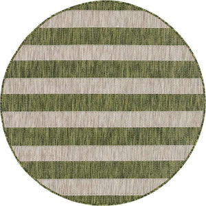 Green 4' 1 x 4' 1 Outdoor Striped Round Area Rug Weather Resistant for Patio, Deck, Terrace, Balcony, Porch Geometric Pattern Waterproof Carpet for Sale at Rug Engine