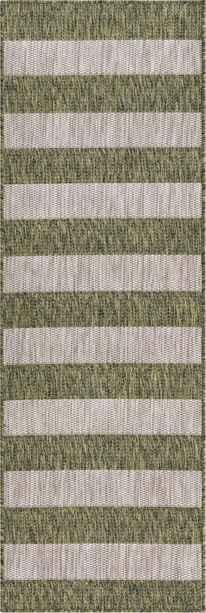 Green 2' x 6' 1 Outdoor Striped Runner Area Rug Weather Resistant for Patio, Deck, Terrace, Balcony, Porch Geometric Pattern Waterproof Carpet for Sale at Rug Engine