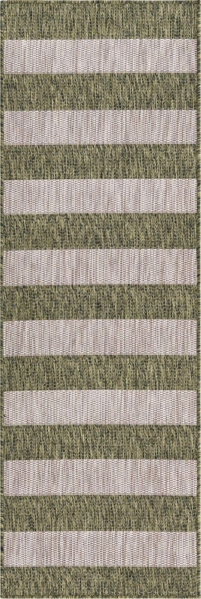 Green 2' x 6' 1 Outdoor Striped Runner Area Rug Weather Resistant for Patio, Deck, Terrace, Balcony, Porch Geometric Pattern Waterproof Carpet for Sale at Rug Engine