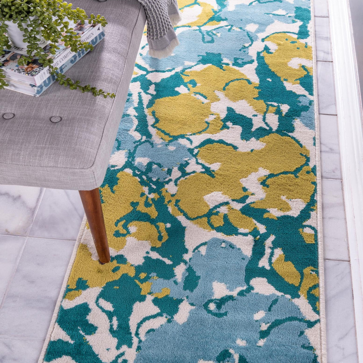 Light Blue 2' x 6' Open Hearts Runner Area Rug 100% Polypropylene Colo ...