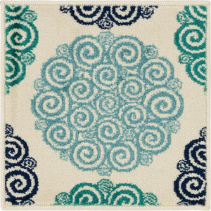 Turquoise 1' 8 x 1' 8 Open Hearts Sample Area Rug 100% Polypropylene Colorful Vivid Modern Abstract Carpet for Interior Home Decor for Sale at Rug Engine