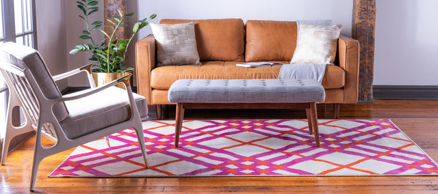 White 5' 1 x 8' Open Hearts Rectangle Area Rug 100% Polypropylene Colorful Vivid Modern Abstract Carpet for Interior Home Decor for Sale at Rug Engine