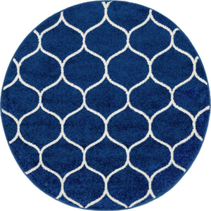 Navy Blue 4' 1 x 4' 1 Trellis Frieze Round Area Rug Geometric Modern Unique Stain Resistant Easy Clean Carpet for Living, Dining, Bedrooms, Office for Sale at Rug Engine