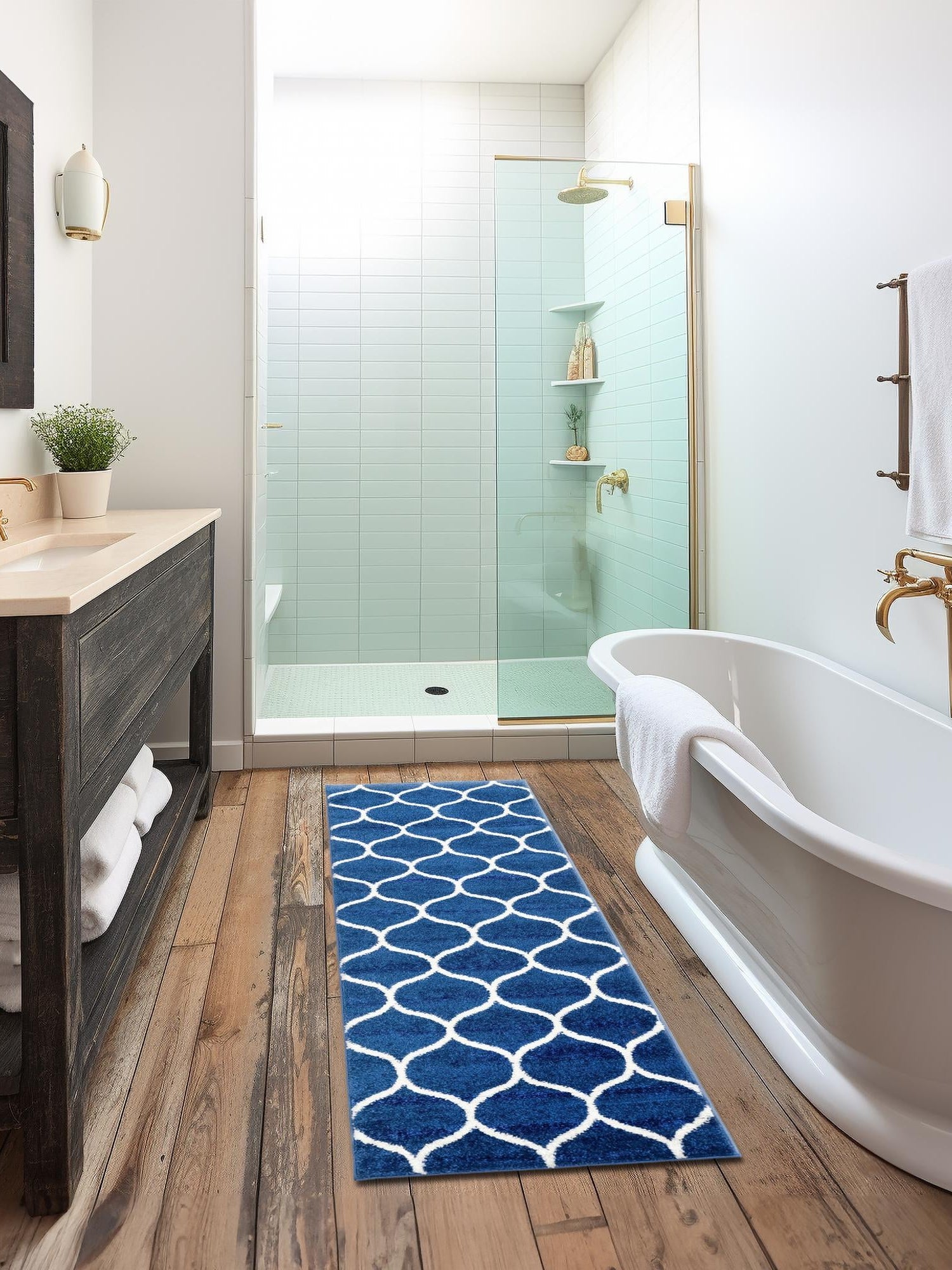 Navy Blue 2' x 8' 8 Trellis Frieze Runner Area Rug Geometric Modern Unique Stain Resistant Easy Clean Carpet for Living, Dining, Bedrooms, Office for Sale at Rug Engine