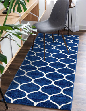 Navy Blue 2' x 6' 1 Trellis Frieze Runner Area Rug Geometric Modern Unique Stain Resistant Easy Clean Carpet for Living, Dining, Bedrooms, Office for Sale at Rug Engine
