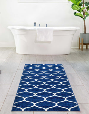 Navy Blue 2' x 13' 1 Trellis Frieze Runner Area Rug Geometric Modern Unique Stain Resistant Easy Clean Carpet for Living, Dining, Bedrooms, Office for Sale at Rug Engine