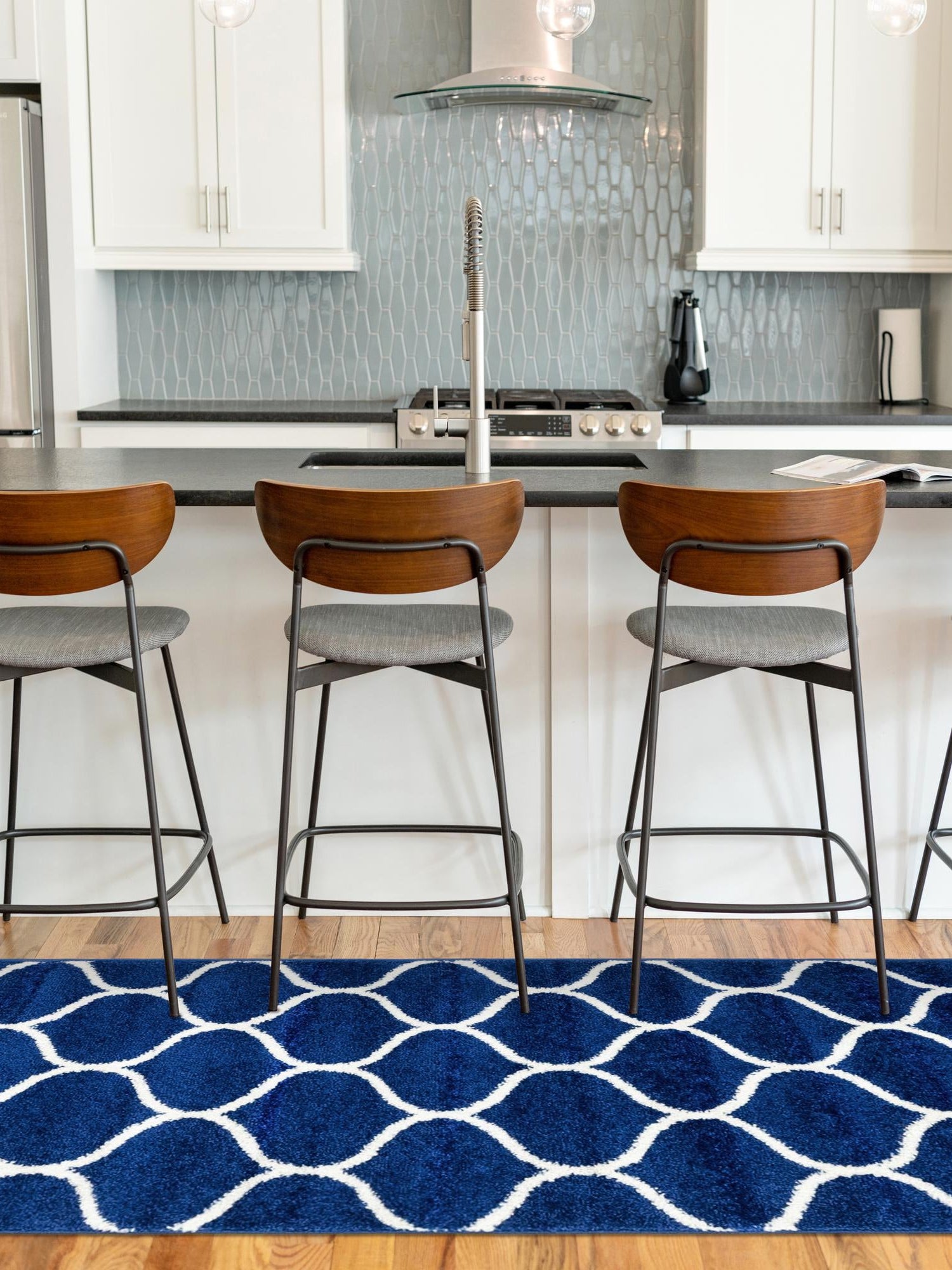Navy Blue 2' x 13' 1 Trellis Frieze Runner Area Rug Geometric Modern Unique Stain Resistant Easy Clean Carpet for Living, Dining, Bedrooms, Office for Sale at Rug Engine
