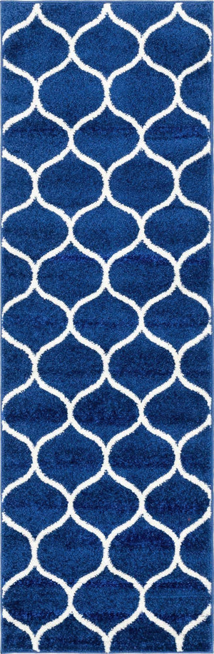 Navy Blue 2' x 6' 1 Trellis Frieze Runner Area Rug Geometric Modern Unique Stain Resistant Easy Clean Carpet for Living, Dining, Bedrooms, Office for Sale at Rug Engine
