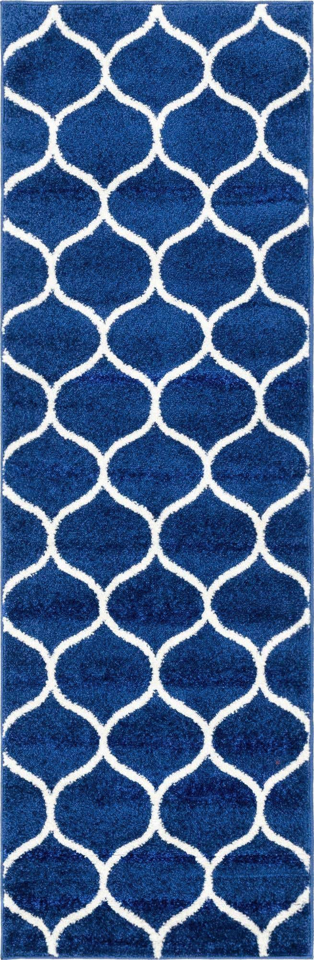 Navy Blue 2' x 6' 1 Trellis Frieze Runner Area Rug Geometric Modern Unique Stain Resistant Easy Clean Carpet for Living, Dining, Bedrooms, Office for Sale at Rug Engine