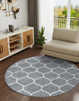 Light Gray 6' 1 x 6' 1 Trellis Frieze Round Area Rug Geometric Modern Unique Stain Resistant Easy Clean Carpet for Living, Dining, Bedrooms, Office for Sale at Rug Engine