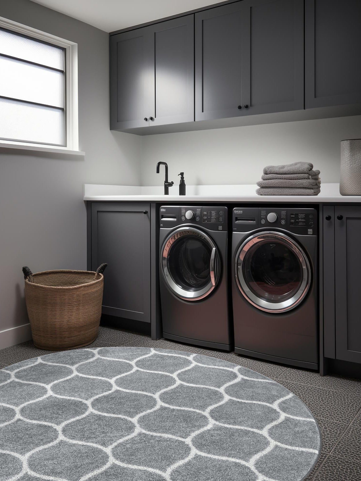 Light Gray 4' 1 x 4' 1 Trellis Frieze Round Area Rug Geometric Modern Unique Stain Resistant Easy Clean Carpet for Living, Dining, Bedrooms, Office for Sale at Rug Engine