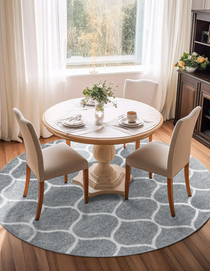 Light Gray 6' 1 x 6' 1 Trellis Frieze Round Area Rug Geometric Modern Unique Stain Resistant Easy Clean Carpet for Living, Dining, Bedrooms, Office for Sale at Rug Engine