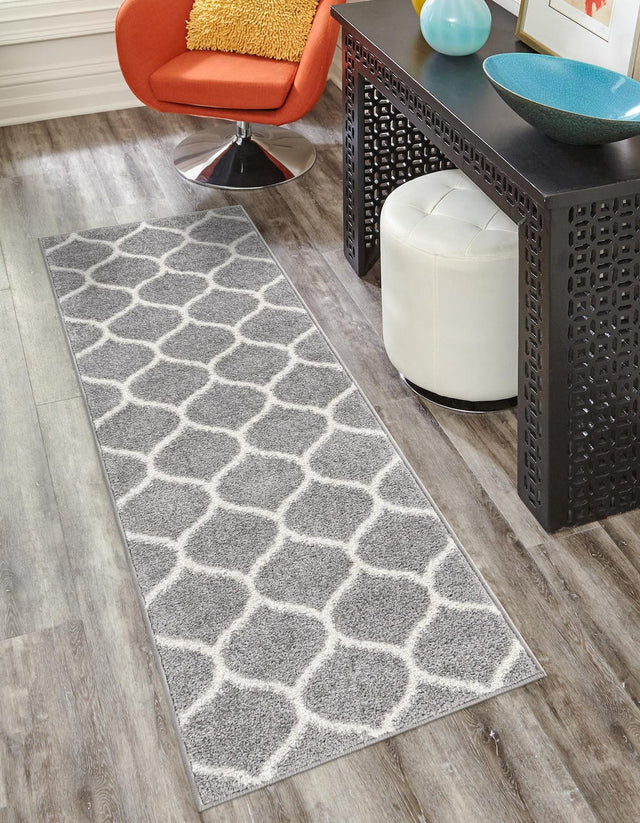 Light Gray 2' x 9' Trellis Frieze Runner Area Rug Geometric Modern Unique Stain Resistant Easy Clean Carpet for Living, Dining, Bedrooms, Office for Sale at Rug Engine