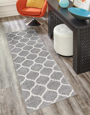 Light Gray 2' x 6' 1 Trellis Frieze Runner Area Rug Geometric Modern Unique Stain Resistant Easy Clean Carpet for Living, Dining, Bedrooms, Office for Sale at Rug Engine