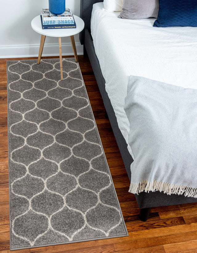Light Gray 2' x 6' 1 Trellis Frieze Runner Area Rug Geometric Modern Unique Stain Resistant Easy Clean Carpet for Living, Dining, Bedrooms, Office for Sale at Rug Engine