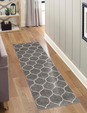 Light Gray 2' x 9' Trellis Frieze Runner Area Rug Geometric Modern Unique Stain Resistant Easy Clean Carpet for Living, Dining, Bedrooms, Office for Sale at Rug Engine
