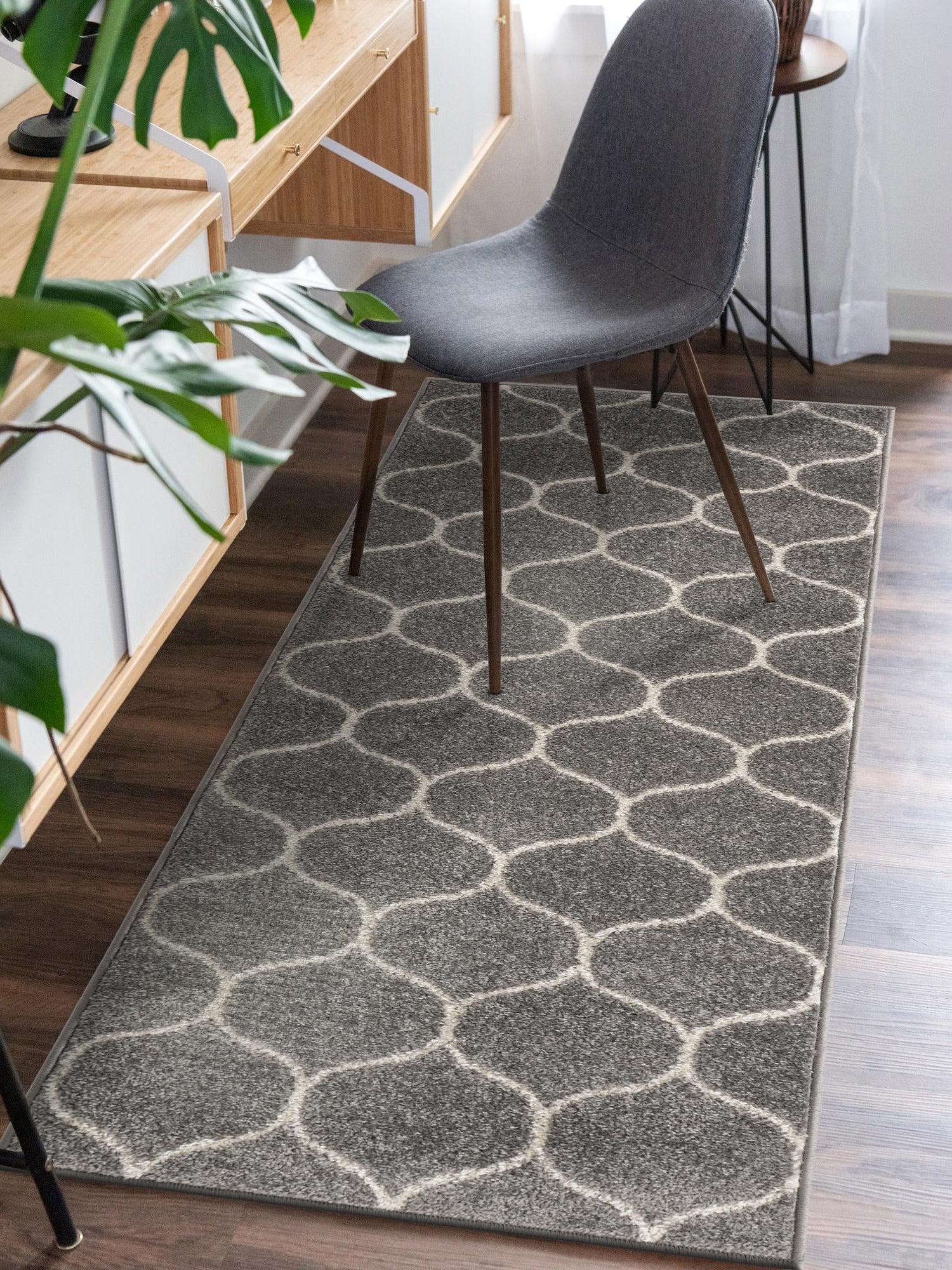 Light Gray 2' x 10' Trellis Frieze Runner Area Rug Geometric Modern Unique Stain Resistant Easy Clean Carpet for Living, Dining, Bedrooms, Office for Sale at Rug Engine