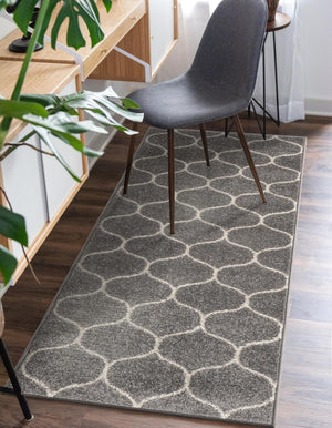 Light Gray 2' x 10' Trellis Frieze Runner Area Rug Geometric Modern Unique Stain Resistant Easy Clean Carpet for Living, Dining, Bedrooms, Office for Sale at Rug Engine