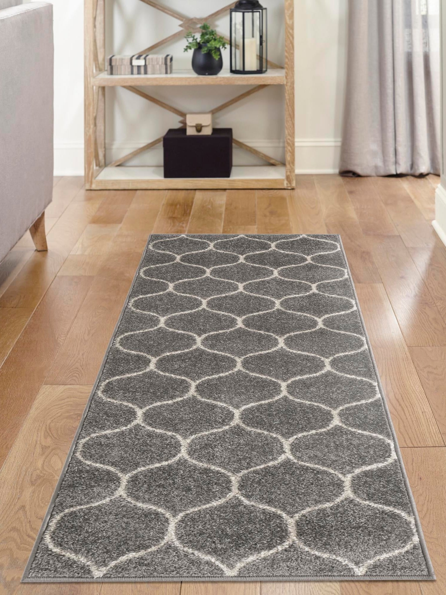 Light Gray 2' x 13' 1 Trellis Frieze Runner Area Rug Geometric Modern Unique Stain Resistant Easy Clean Carpet for Living, Dining, Bedrooms, Office for Sale at Rug Engine