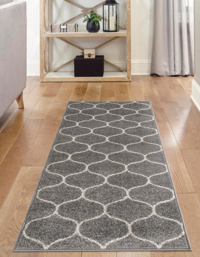 Light Gray 2' x 13' 1 Trellis Frieze Runner Area Rug Geometric Modern Unique Stain Resistant Easy Clean Carpet for Living, Dining, Bedrooms, Office for Sale at Rug Engine