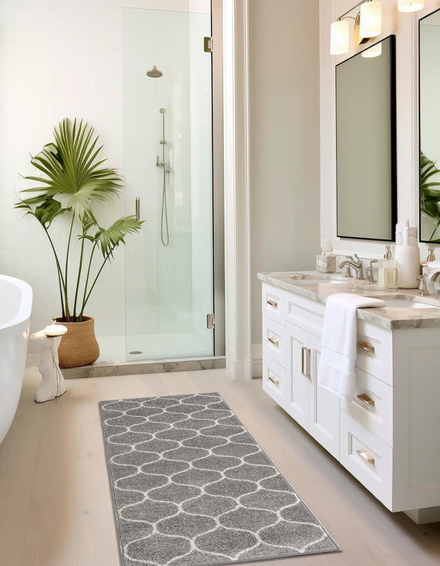 Light Gray 2' x 9' Trellis Frieze Runner Area Rug Geometric Modern Unique Stain Resistant Easy Clean Carpet for Living, Dining, Bedrooms, Office for Sale at Rug Engine