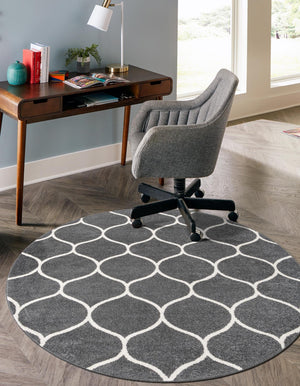 Dark Gray 7' 1 x 7' 1 Trellis Frieze Round Area Rug Geometric Modern Unique Stain Resistant Easy Clean Carpet for Living, Dining, Bedrooms, Office for Sale at Rug Engine