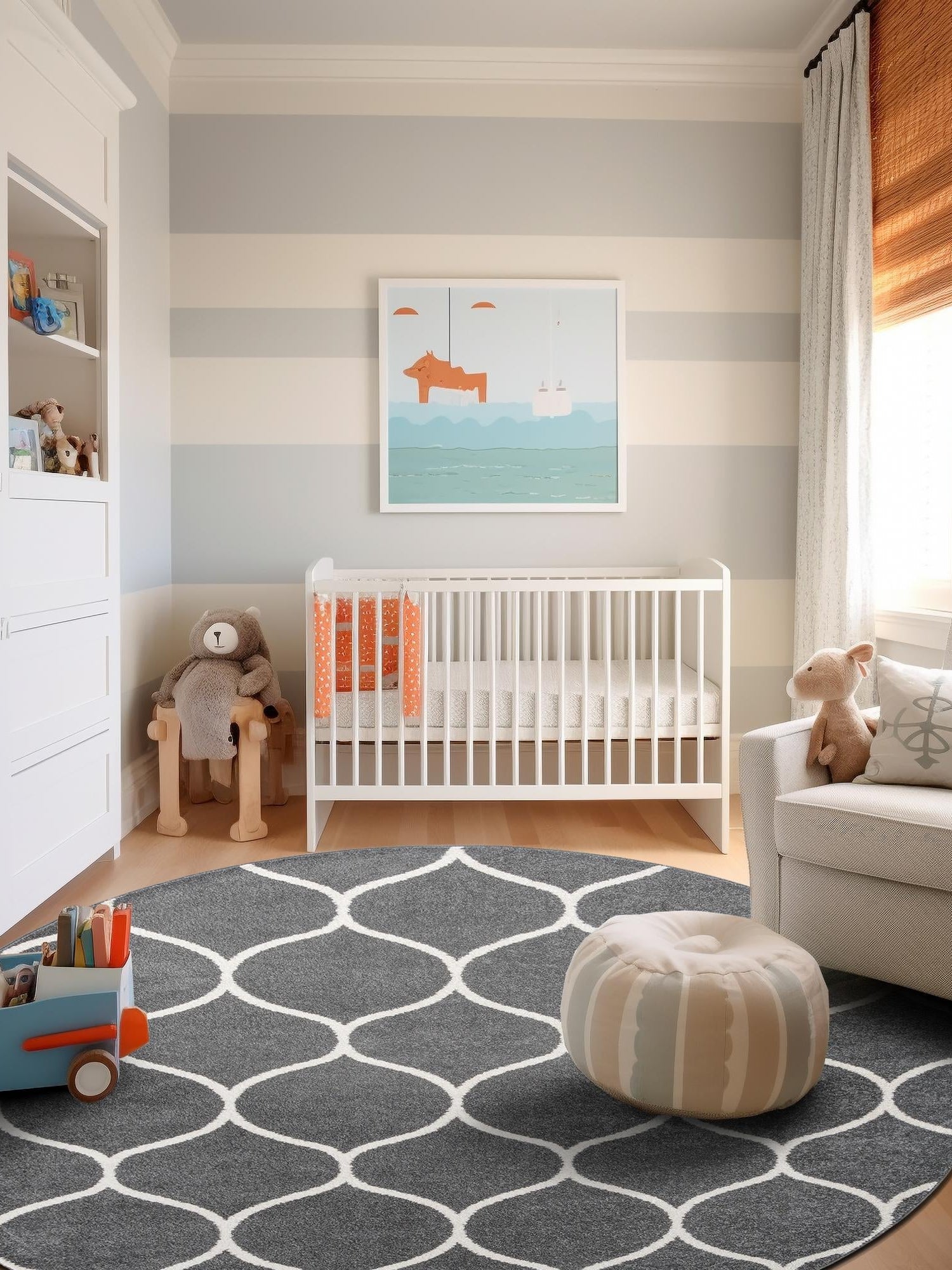 Dark Gray 4' 1 x 4' 1 Trellis Frieze Round Area Rug Geometric Modern Unique Stain Resistant Easy Clean Carpet for Living, Dining, Bedrooms, Office for Sale at Rug Engine
