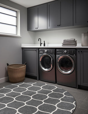 Dark Gray 7' 1 x 7' 1 Trellis Frieze Round Area Rug Geometric Modern Unique Stain Resistant Easy Clean Carpet for Living, Dining, Bedrooms, Office for Sale at Rug Engine