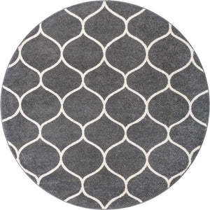 Dark Gray 4' 1 x 4' 1 Trellis Frieze Round Area Rug Geometric Modern Unique Stain Resistant Easy Clean Carpet for Living, Dining, Bedrooms, Office for Sale at Rug Engine