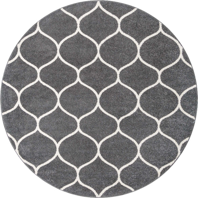Dark Gray 4' 1 x 4' 1 Trellis Frieze Round Area Rug Geometric Modern Unique Stain Resistant Easy Clean Carpet for Living, Dining, Bedrooms, Office for Sale at Rug Engine