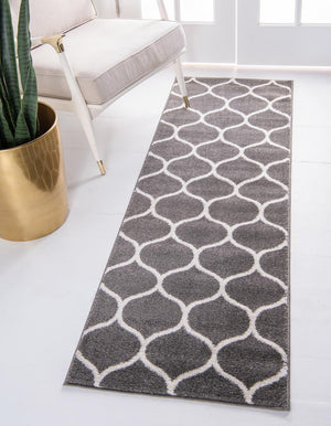 Dark Gray 2' x 10' Trellis Frieze Runner Area Rug Geometric Modern Unique Stain Resistant Easy Clean Carpet for Living, Dining, Bedrooms, Office for Sale at Rug Engine