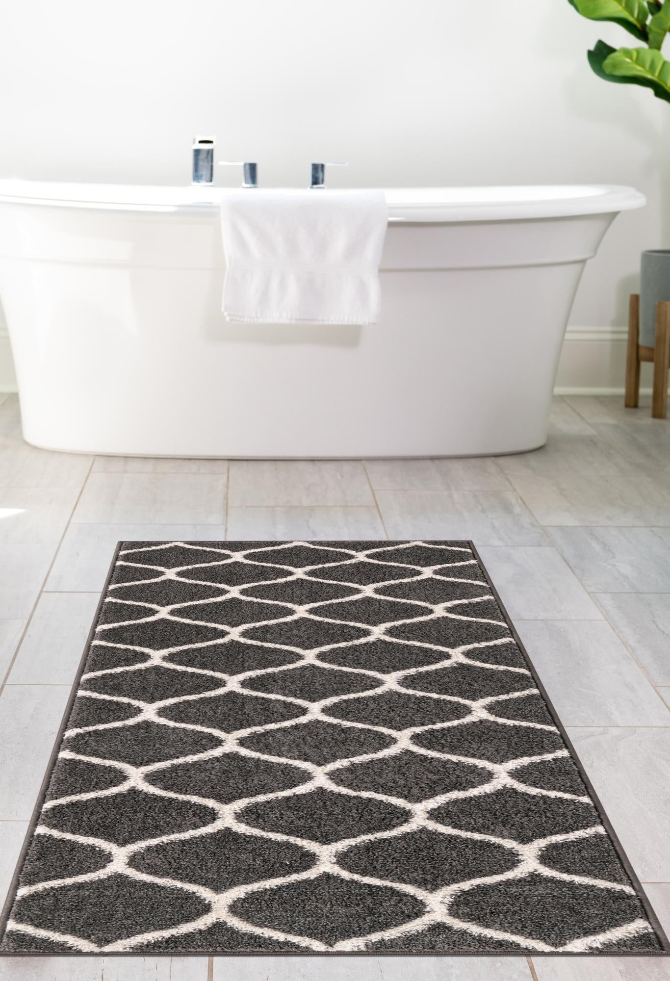 Dark Gray 2' x 10' Trellis Frieze Runner Area Rug Geometric Modern Unique Stain Resistant Easy Clean Carpet for Living, Dining, Bedrooms, Office for Sale at Rug Engine