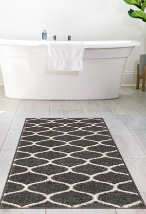 Dark Gray 2' x 10' Trellis Frieze Runner Area Rug Geometric Modern Unique Stain Resistant Easy Clean Carpet for Living, Dining, Bedrooms, Office for Sale at Rug Engine
