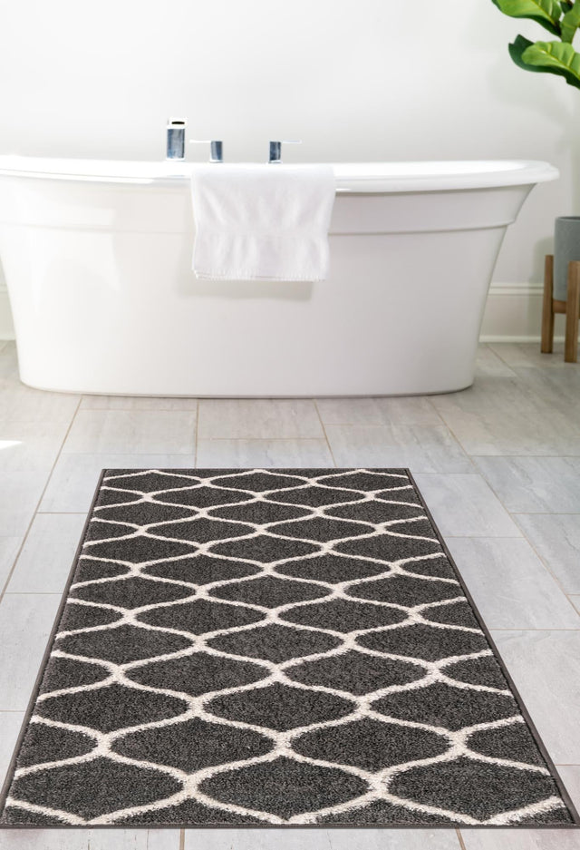 Dark Gray 2' x 10' Trellis Frieze Runner Area Rug Geometric Modern Unique Stain Resistant Easy Clean Carpet for Living, Dining, Bedrooms, Office for Sale at Rug Engine