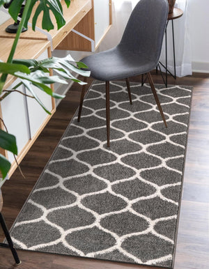 Dark Gray 2' x 10' Trellis Frieze Runner Area Rug Geometric Modern Unique Stain Resistant Easy Clean Carpet for Living, Dining, Bedrooms, Office for Sale at Rug Engine