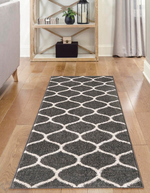 Dark Gray 2' x 10' Trellis Frieze Runner Area Rug Geometric Modern Unique Stain Resistant Easy Clean Carpet for Living, Dining, Bedrooms, Office for Sale at Rug Engine