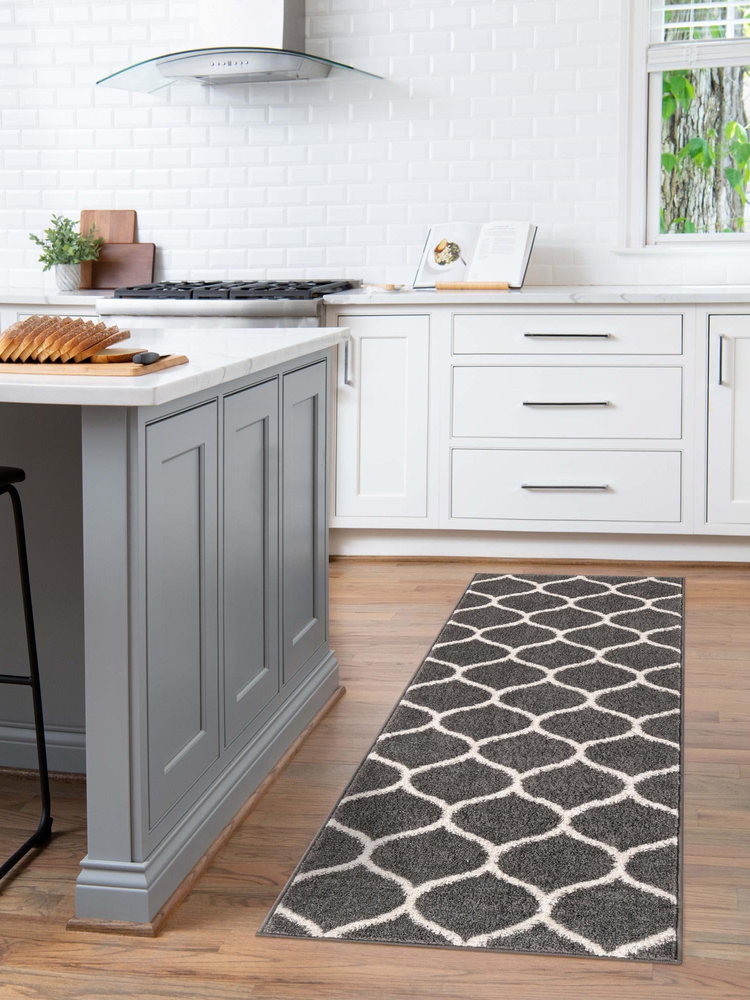 Dark Gray 2' x 13' 1 Trellis Frieze Runner Area Rug Geometric Modern Unique Stain Resistant Easy Clean Carpet for Living, Dining, Bedrooms, Office for Sale at Rug Engine