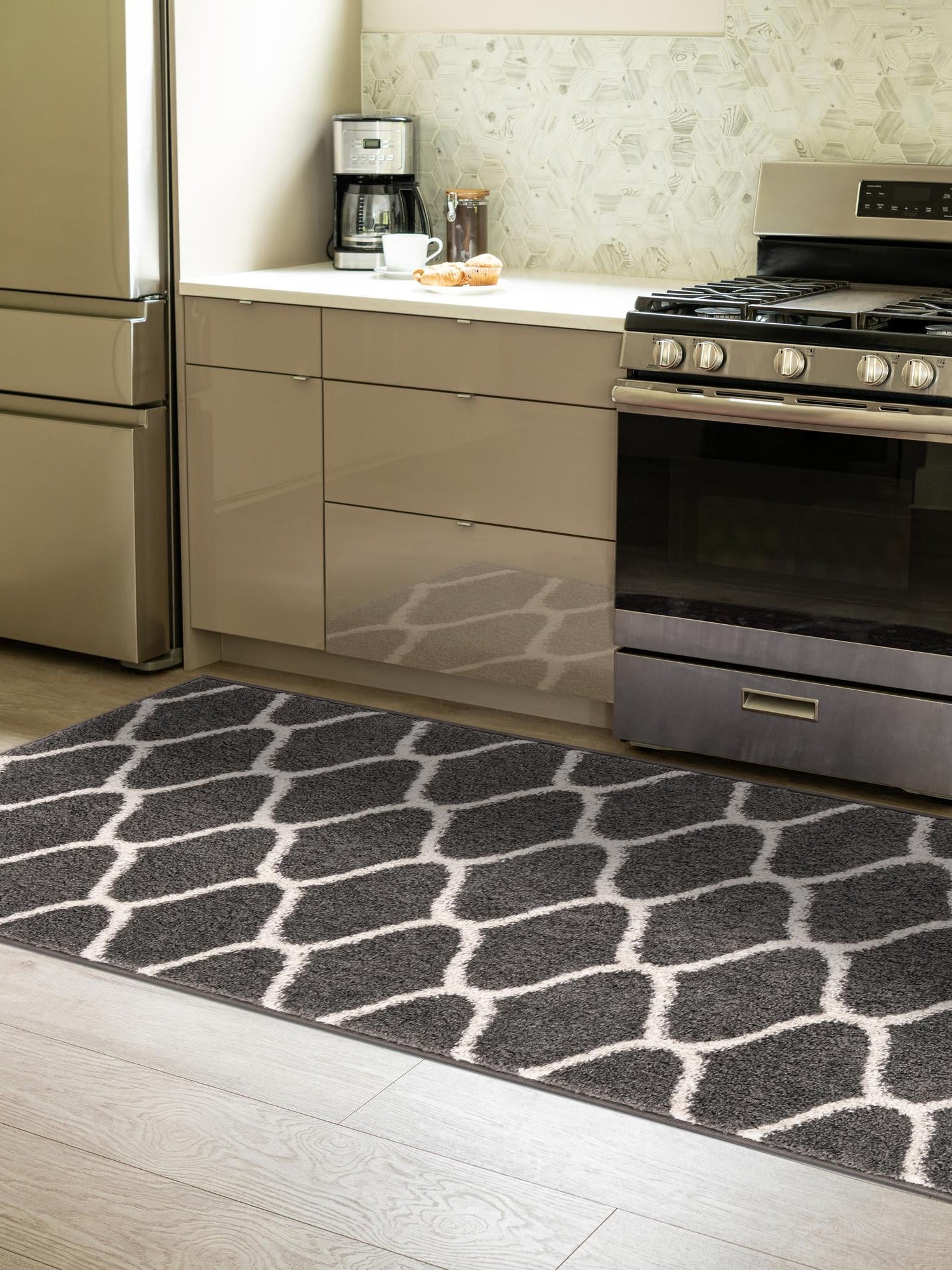 Dark Gray 2' x 10' Trellis Frieze Runner Area Rug Geometric Modern Unique Stain Resistant Easy Clean Carpet for Living, Dining, Bedrooms, Office for Sale at Rug Engine