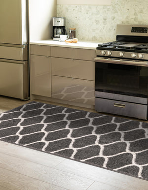 Dark Gray 2' x 10' Trellis Frieze Runner Area Rug Geometric Modern Unique Stain Resistant Easy Clean Carpet for Living, Dining, Bedrooms, Office for Sale at Rug Engine