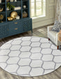 Ivory 7' 10 x 7' 10 Trellis Frieze Round Area Rug Geometric Modern Unique Stain Resistant Easy Clean Carpet for Living, Dining, Bedrooms, Office for Sale at Rug Engine