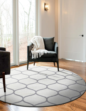 Ivory 4' 1 x 4' 1 Trellis Frieze Round Area Rug Geometric Modern Unique Stain Resistant Easy Clean Carpet for Living, Dining, Bedrooms, Office for Sale at Rug Engine