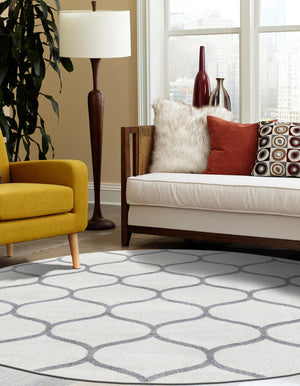 Ivory 4' 1 x 4' 1 Trellis Frieze Round Area Rug Geometric Modern Unique Stain Resistant Easy Clean Carpet for Living, Dining, Bedrooms, Office for Sale at Rug Engine
