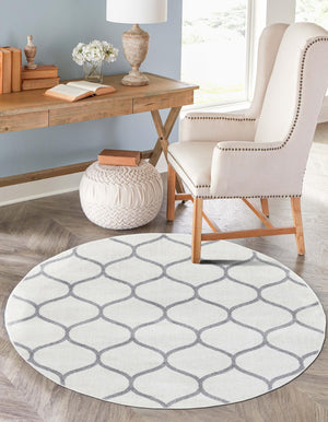 Ivory 4' 1 x 4' 1 Trellis Frieze Round Area Rug Geometric Modern Unique Stain Resistant Easy Clean Carpet for Living, Dining, Bedrooms, Office for Sale at Rug Engine