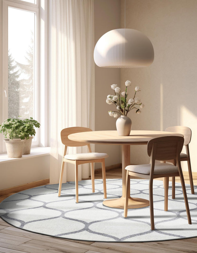 Ivory 6' 1 x 6' 1 Trellis Frieze Round Area Rug Geometric Modern Unique Stain Resistant Easy Clean Carpet for Living, Dining, Bedrooms, Office for Sale at Rug Engine