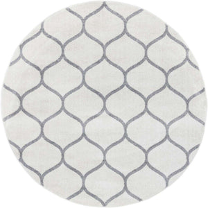 Ivory 4' 1 x 4' 1 Trellis Frieze Round Area Rug Geometric Modern Unique Stain Resistant Easy Clean Carpet for Living, Dining, Bedrooms, Office for Sale at Rug Engine