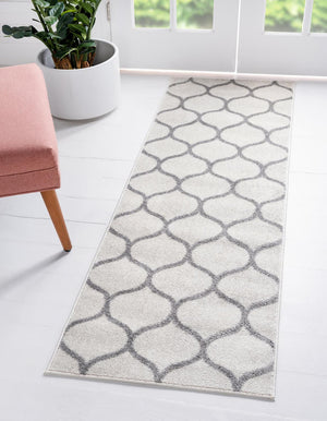 Ivory 2' x 13' 1 Trellis Frieze Runner Area Rug Geometric Modern Unique Stain Resistant Easy Clean Carpet for Living, Dining, Bedrooms, Office for Sale at Rug Engine
